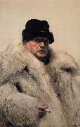 Anders Zorn Self-portrait in a Wolfskin oil painting